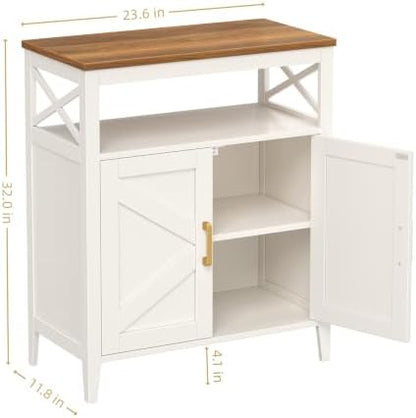 Bathroom Storage Cabinet with Doors, Adjustable Shelf, Wood Top