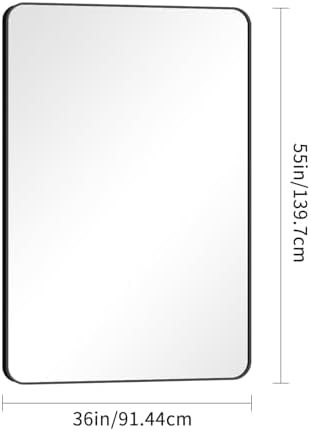 BONEWEI 55x36 inch Bathroom Mirror,Black Rectangle Mirror,Wall Mounted Bathroom Frame Vanity Mirror with Round Corner for Bedroom Living Room, Entryway Hangs Horizontal or Vertical