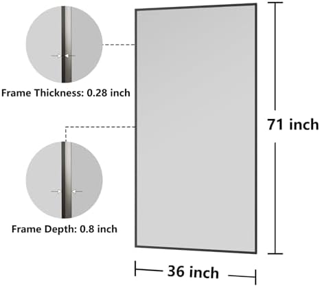 Koonmi Bathroom Mirror 36x71 Matte Black Bathroom Wall-Mounted Mirrors, Modern Rectangle Vanity Mirror, HD Tempered Glass, Aluminum Alloy Frame Allow to Hang Horizontally or Vertically