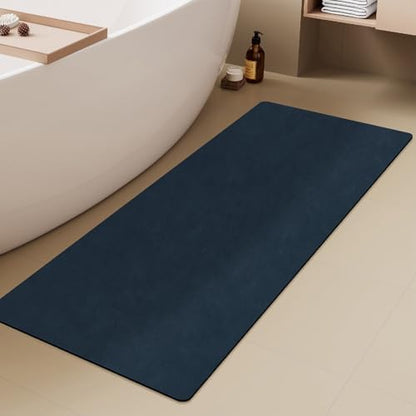 TYUU Thin Bath Mat Runner, Long Bathroom Rugs Non Slip, 24x70 Navy Blue