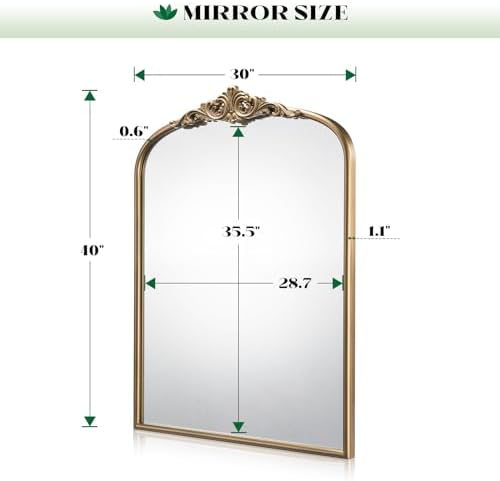 Vintage Gold Arched Wall Mirror, 30"x40" Antique Gold Mirror