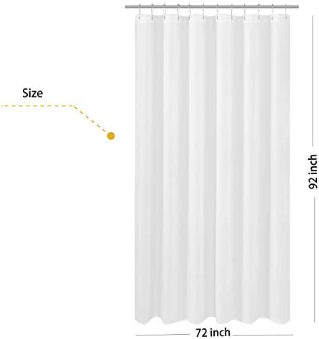 N&Y HOME Extra Long Fabric Shower Curtain or Liner 72 x 92 inches, White