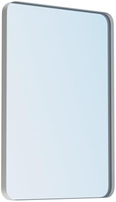 VocalStar 24 x 36 Inch Silver Bathroom Mirror for Wall, Rounded Rectangle Nickel Metal Framed Bathroom Vanity Mirrors, 1/4-inch Shatterproof Glass | Ultra-Flush Hanging