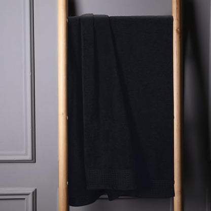 GLAMBURG 100% Cotton Oversized 2 Pack Bath Sheets 35x70, Ultra Soft Highly Absorbant Compact Quickdry & Lightweight Large Bath Sheet Set, Ideal for Gym Travel Camp Pool - Black