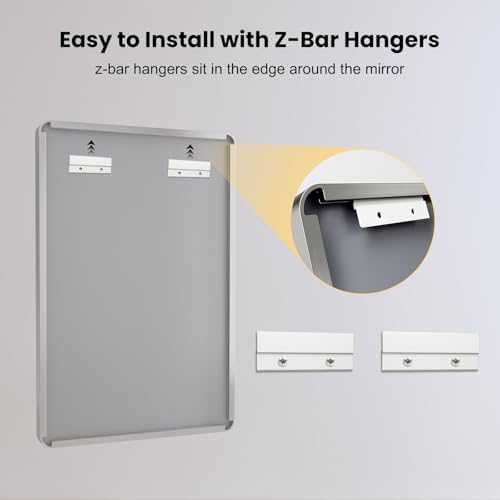 LOAAO 72X36 Inch Brushed Nickel Bathroom Mirror, Rounded Rectangle Silver Metal Frame Mirror, Brushed Nickel, Anti-Rust, Shatter Proof, Hangs Horizontally or Vertically
