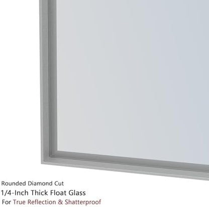 VocalStar Silver Bathroom Mirror, 18 x 26 Inch Square Corner Rectangle Nickel Metal Framed Bathroom Vanity Mirrors for Wall Modern, 1/4-inch Shatterproof Glass | Ultra-Flush Hanging