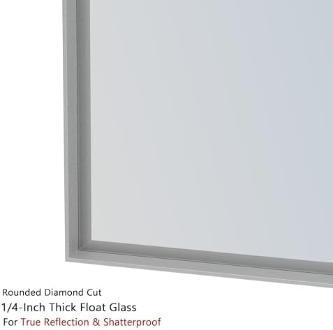 VocalStar Silver Bathroom Mirror for Wall, 24 x 32 Inch Square Corner Rectangle Nickel Metal Framed Bathroom Vanity Mirrors, 1/4-inch Shatterproof Glass | Ultra-Flush Hanging