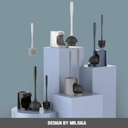 MR.SIGA Toilet Plunger and Brush Combo for Toilet Cleaning, Gray, 2 Set