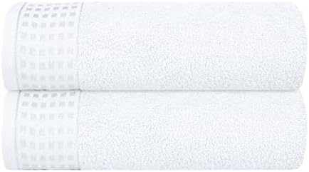 GLAMBURG 100% Cotton 2 Pack Oversized Bath Towel Set 28x55 Inches, Ultra Soft Highly Absorbant Compact Quickdry & Lightweight Large Bath Towels, Ideal for Gym Travel Camp Pool - White