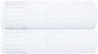 GLAMBURG 100% Cotton 2 Pack Oversized Bath Towel Set 28x55 Inches, Ultra Soft Highly Absorbant Compact Quickdry & Lightweight Large Bath Towels, Ideal for Gym Travel Camp Pool - White