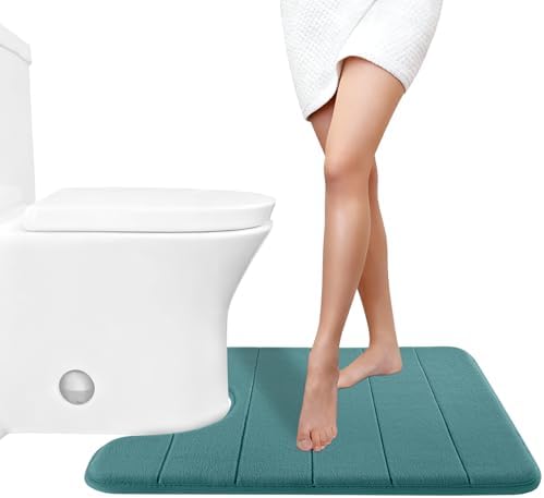 Yimobra Memory Foam Toilet Bath Mat U-Shaped, Soft and Comfortable, Water Absorption, Non-Slip, Thick, Machine Wash, Easier to Dry for Bathroom Commode Contour Rug, 24 X 20 Inch, Teal