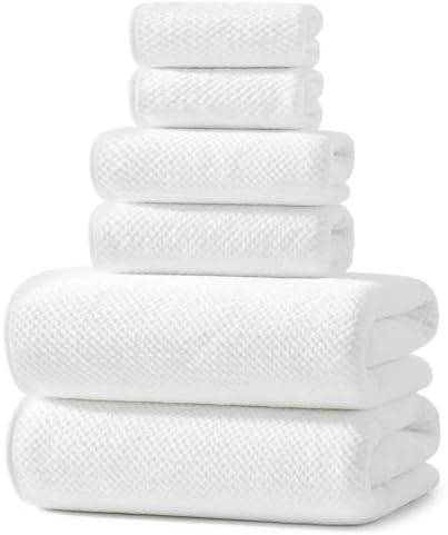 REDKISS Ultra Soft 6 Piece Towel Set, Premium White Towels for Bathroom, Highly Absorbent, Quick Dry, Lightweight Bath Towels Set Collection, Includes 2 Bath Sheets, 2 Hand Towels, 2 Washcloths