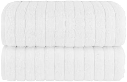 Elegant Comfort 100% Turkish Cotton Corduroy Ribbed Luxury Soft 2 Pack Bath Towels 27 x 54 Inch - Ultra Plush, Absorbent, Quick Dry, Hotel Spa Quality Towels for Bathroom Essentials, White