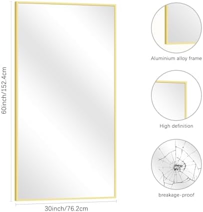 COFENY Gold Bathroom Mirror for Wall, 60x30 Inch Rectangle Mirrors with Metal Frame, Modern Vanity Wall Mirror Decor for Bathroom Living Room, Entryway Hangs Horizontal or Vertical