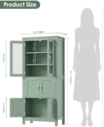 Akxomel 53.1" Tall Bathroom Cabinet 6 Doors Linen Floor Storage Cabinet