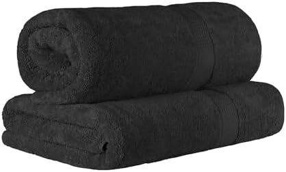 SUPERIOR Egyptian Cotton Pile Heavyweight Bath Sheet, 2 Piece Set, Black