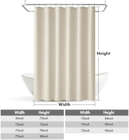 MIULEE 72 x 84 Extra Long Linen Shower Curtain Light Cream 12 Metal Hooks