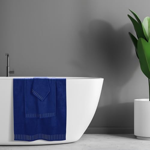 BELIZZI Home Ultra Soft 3 Pack Cotton Towel Set, Contains a Bath Towels 28x55 inch, a Hand Towels 16x24 inch & a Wash Coths 12x12 inch, Ideal Everyday use, Compact & Lightweight - Navy Blue