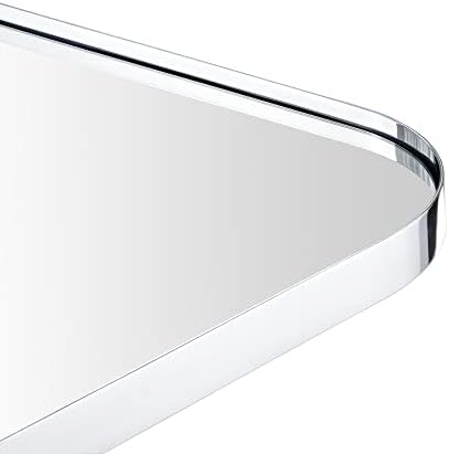 GRACTO 30 x 40'' Chrome Rectangle Bathroom Vanity Mirror for Wall Polished Silver Metal Framed Rounded Rectangular Bathroom Vanity Mirrors Vertical and Horizontal Hanging