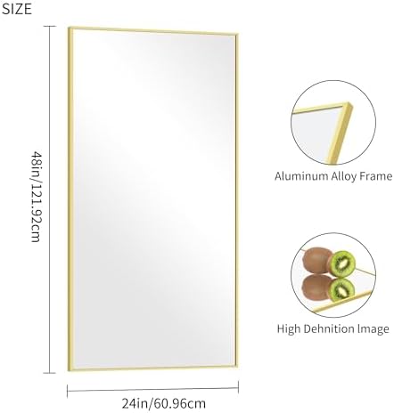 COFENY 48x24In Gold Bathroom Mirror for Wall, Brushed Gold Rectangle Mirrors with Metal Frame, Bathroom Rectangular Mirror Modern Wall Mirror for Bedroom Living Room, Hangs Horizontal or Vertical