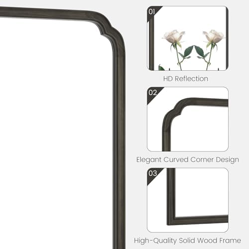 WallBeyond Wooden Framed Wall Mirror, Natural Wood Bathroom Vanity Mirror for Entryway, Living Room or Bedroom Home Decor Vertical or Horizontal Hanging [24" x 36" Black]