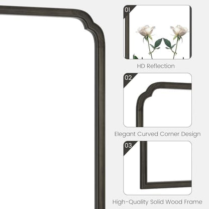 WallBeyond Wooden Framed Wall Mirror, Natural Wood Bathroom Vanity Mirror for Entryway, Living Room or Bedroom Home Decor Vertical or Horizontal Hanging [24" x 36" Black]