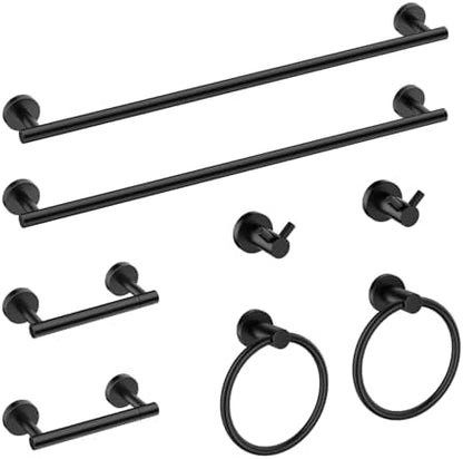 FORIOUS Bathroom Accessories, 8-Piece Bathroom Hardware Set - 24" Towel Bar