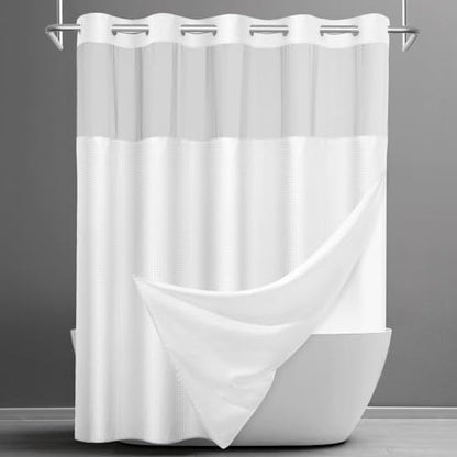 SORTTO No Hook Waffle Shower Curtain with Snap in Liner Set, 71x92, White