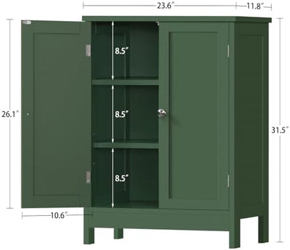 Iwell Bathroom Cabinet, Bathroom Storage Cabinet with 2 Doors & 3 Shelves, 3 Heights Available, for Living Room, Entryway, Home Office, Green