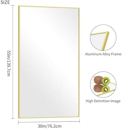 COFENY 30x55In Gold Bathroom Mirror for Wall, Brushed Gold Rectangle Mirrors with Metal Frame, Bathroom Rectangular Mirror Modern Wall Mirror for Bedroom Living Room, Hangs Horizontal or Vertical