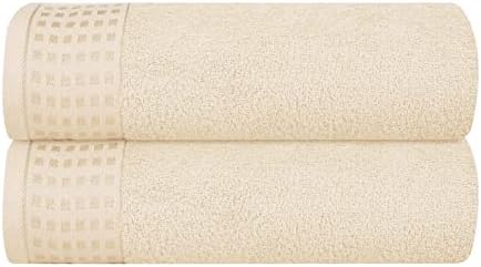 GLAMBURG 100% Cotton 2 Pack Oversized Bath Towel Set 28x55 Inches, Ultra Soft Highly Absorbant Compact Quickdry & Lightweight Large Bath Towels, Ideal for Gym Travel Camp Pool - Ivory