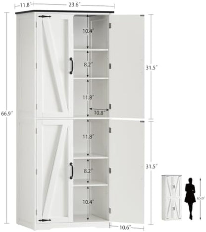 Tall Pantry Cabinet with 4 Doors & 2 Adjustable Shelves, Kitchen Cabinet