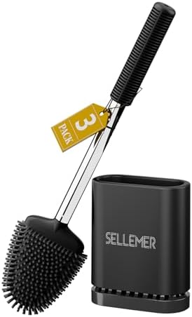 Sellemer Silicone Toilet Brush, Ventilation Slots Base Holder 3 Pack, Black
