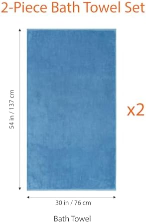 Amazon Basics 2-Piece Quick-Dry Oversize Bath Towel, 100% Cotton, 54" x 30", Lake Blue