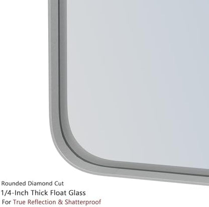 VocalStar 24 x 36 Inch Silver Bathroom Mirror for Wall, Rounded Rectangle Nickel Metal Framed Bathroom Vanity Mirrors, 1/4-inch Shatterproof Glass | Ultra-Flush Hanging
