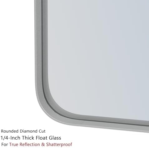 VocalStar 22 x 30 Inch Silver Bathroom Mirror for Wall, Rounded Rectangle Nickel Metal Framed Bathroom Vanity Mirrors, 1/4-inch Shatterproof Glass | Ultra-Flush Hanging