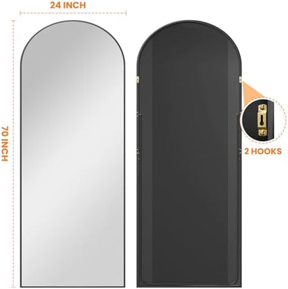Arched Full Length Mirror, 70"x24" Standing Body Mirror for Wall, Black