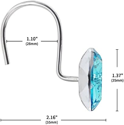 Aqua Diamond Crystal Bling Shower Curtain Hooks Rings for Bathroom,12PCS