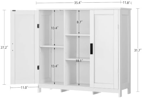 Iwell Storage Cabinet with 2 Doors and 4 Storage Shelves, Buffet Cabinet, Bathroom Cabinet for Living Room, Entryway, Home Office, White