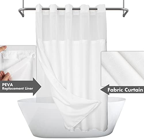 River Dream Extra Long No Hook Shower Curtain with Snap-in Liner, White