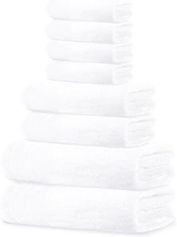 Tens Towels 8 Piece Towel Set, 2 XL Bath, 2 Hand, 4 Washcloth, White