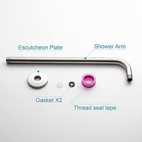 OFFO Shower Arm with Flange, 12 in Brushed Nickel Wall Mount Replacement Angle Shower Head Arm Wall-Mounted For Fixed Shower Head & Handheld Showerhead
