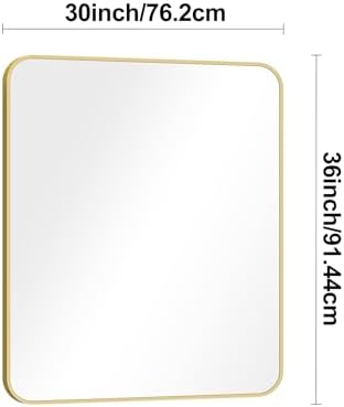 Gold Bathroom Mirror,30x36 inch Wall Mirror for Bathroom Wall Mounted,Round Rectangle Mirror for Bathroom Over Sink,Modern Frame for Home Decor Living Room,Bedroom Entryway,Horizontal/Vertical