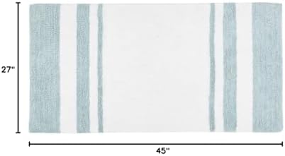 Madison Park Reversible Spa Cotton Bath Rug 100%-Cotton Striped Ultra Soft Water Absorbent, Fast Drying, Bath-Mats, Non-Slip Absorbent Quick Dry Mats for Tub, Shower Room, and Bathroom, 27x45, Aqua