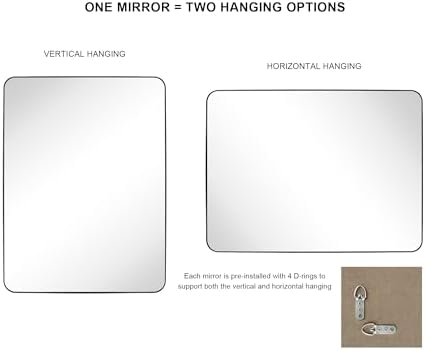 GRACTO 30 x 40'' Chrome Rectangle Bathroom Vanity Mirror for Wall Polished Silver Metal Framed Rounded Rectangular Bathroom Vanity Mirrors Vertical and Horizontal Hanging