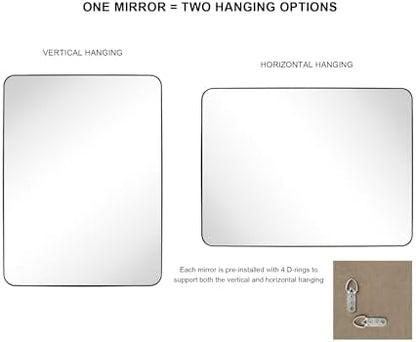 GRACTO 30 x 40'' Chrome Rectangle Bathroom Vanity Mirror for Wall Polished Silver Metal Framed Rounded Rectangular Bathroom Vanity Mirrors Vertical and Horizontal Hanging