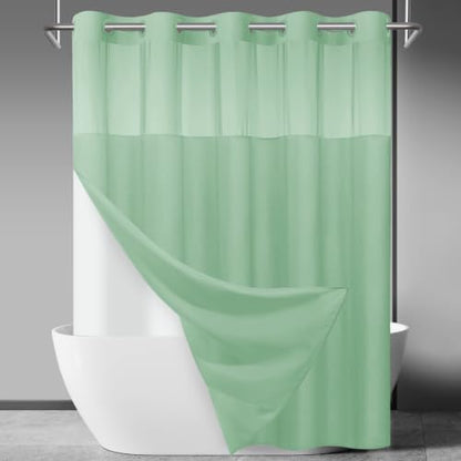 SORTTO No Hook Slub Shower Curtain with Liner, 71x74, Aqua Green