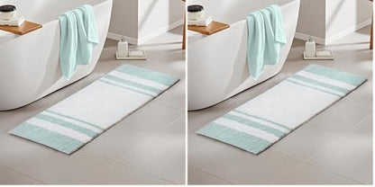 Madison Park Reversible Spa Cotton Bath Rug 100%-Cotton Striped Ultra Soft Water Absorbent, Fast Drying, Bath-Mats, Non-Slip Absorbent Quick Dry Mats for Tub, Shower Room, and Bathroom, 27x45, Aqua