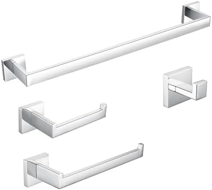 BAGNOLUX Bathroom Hardware Set 4 Pieces, Bath Towel Holder Set SUS304 Stainless Steel, Towel Bar Rack Set for Wall Mounted, Square Bathroom Accessories Set Fixture Heavy Duty Polished Chrome