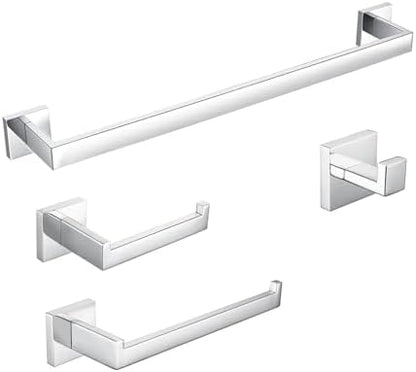 BAGNOLUX Bathroom Hardware Set 4 Pieces, Bath Towel Holder Set SUS304 Stainless Steel, Towel Bar Rack Set for Wall Mounted, Square Bathroom Accessories Set Fixture Heavy Duty Polished Chrome